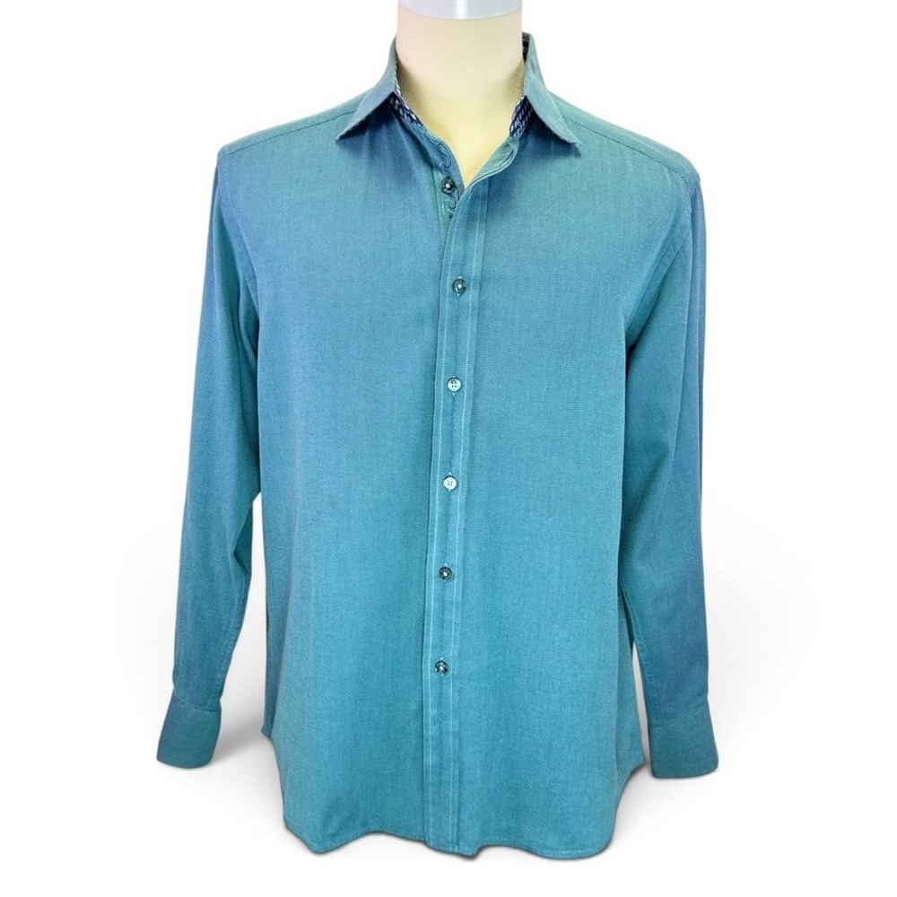 Robert Graham Aqua Blue Long Sleeve Button Up Flip Cuff Men's Size Large